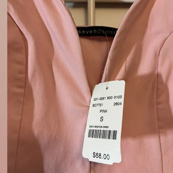 Baby pink v-neck fitted mini dress - Picture 3 of 3